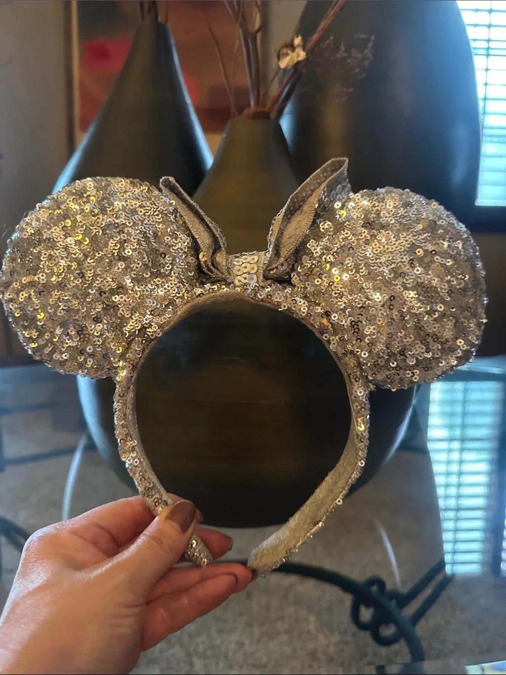 Sparkle Sequin Mouse Ear Headband — Silver